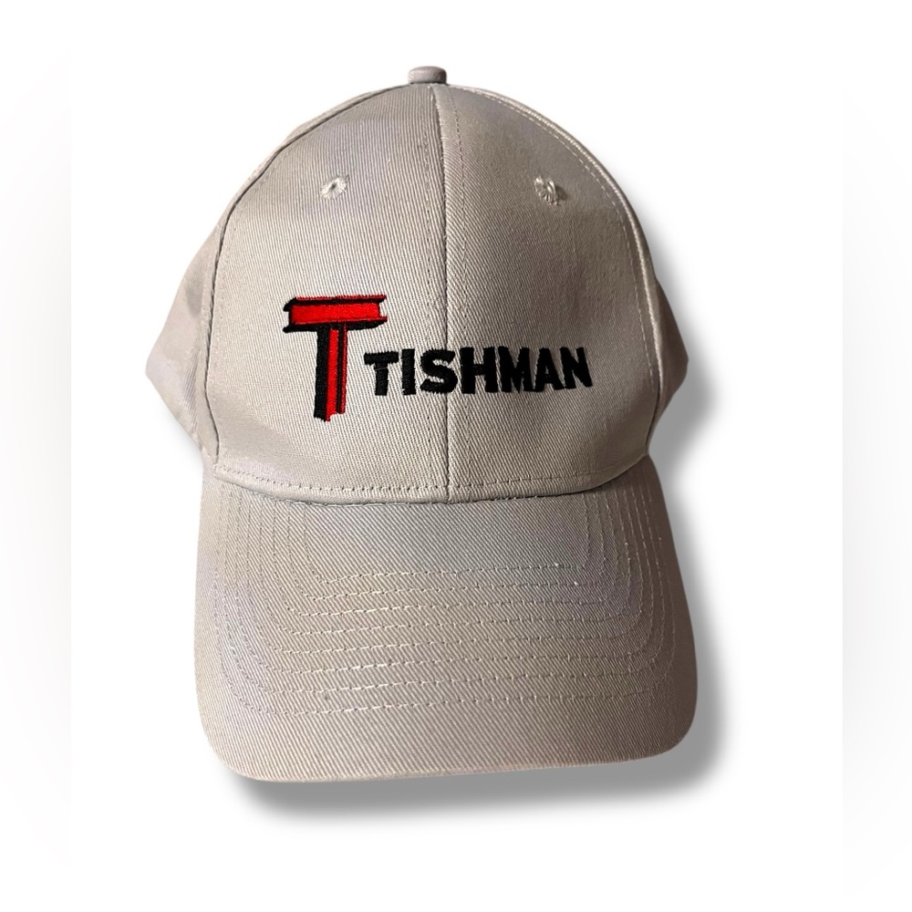 Tishman Gray Baseball Cap with Red Embroidered Logo Adjustable Hat
